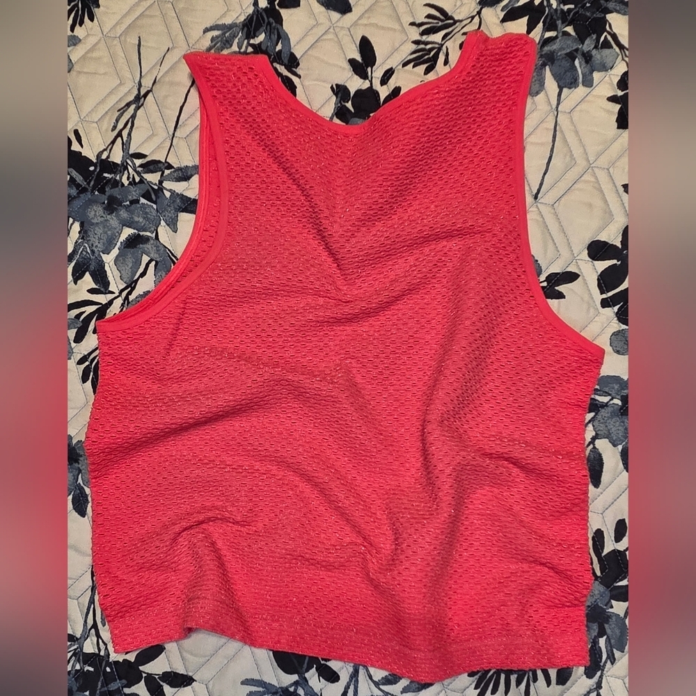 Free People Coral Pink Mesh Knit Tank Top L/XL NWT Cropped Sleeveless - Picture 4 of 4